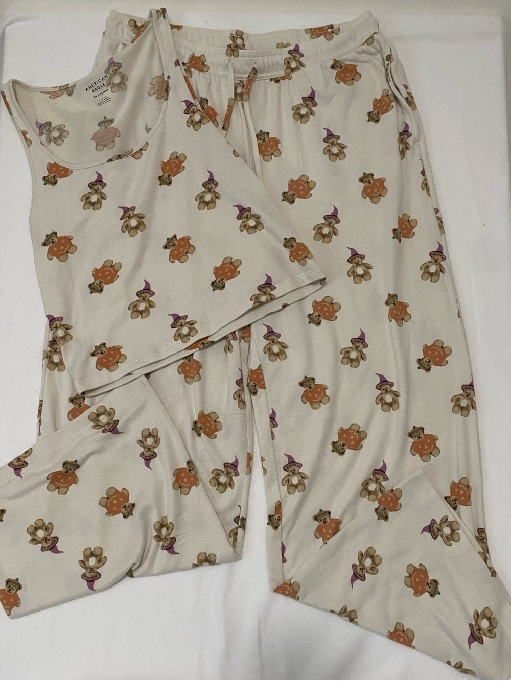 American eagle wide leg Teddy Bear, pumpkins and witches hats Print Pajama Set